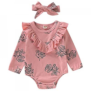 ZOEREA Newborn Infant Toddler Baby Girl Clothes Long Sleeve Romper Bodysuit Floral Headband now 50..