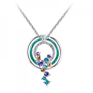 One Day Only！Viennois Blue Moon Pendant Circling with Multicolor Crystal Necklace Long Chain now 5..