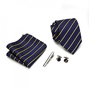 50.0% off silk tie for men tie and pocket square set tie clips cufflinks woven jacquard stried blu..