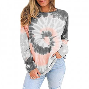 50.0% off OURS Womens Casual Tie Dye Long Sleeve Tops Shirts Loose Crewneck Printed Blouses Pullov..