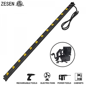ZESEN 12 Outlet Heavy Duty Workshop Metal Power Strip Surge Protector with 4ft Heavy Duty Cord, ETL