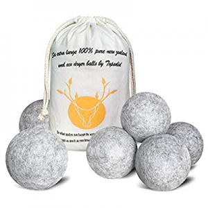 Wool Dryer Balls 6 Pack, XL Reusable Natural Fabric Softener, 100% Organic Premium New Zealand Wool