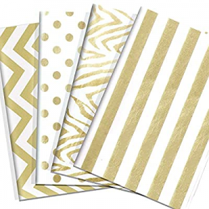 PRESKBOO Gold Tissue Paper Gift Wrapping 48 Sheets Set, 28” x 20”,Metallic Metallic Gift Wrapping Pa
