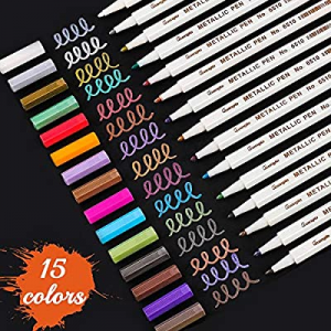 Sunshilor Metallic Markers Fine Point Metallic Marker Pens for Black Paper, Art Rock Painting, Easte