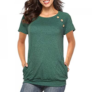 30.0% off Hisweet Women's Casual Button-Down T-Shirt Crewneck Solid Color Tops Long Sleeve Tunic L..