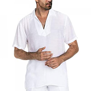 Men's Casual Short Sleeve Shirts Pullover V Neck Curved Hem Linen Loose Summer Beach Tops now 70.0..
