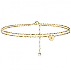 50.0% off 3UMeter Gold Heart Initial Ankle Bracelet for Women Layered Beach Anklet Initial Bracele..