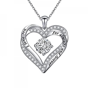 50.0% off Flyow 925 Sterling Silver Rhodium Plated Cubic Zirconia Forever Love Heart Pendant Neckl..