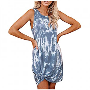 One Day Only！Women’s Casual Tie Dye Short Dress Crew Neck Sleeveless Loose T Shirt Mini Dress now ..