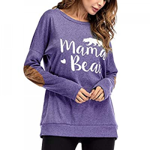 Sundray Women's Mama Bear t Shirt Round Neck Tops Letter Print Tunics Villus Patch Blouse now 30.0..