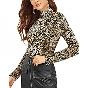 VOTEPRETTY Womens Long Sleeve Shirt Leopard Print Turtleneck Casual Tops now 35.0% off 