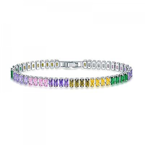 55.0% off EEPIRR Colorful Rectangle Shape AAA+ CZ Diamond Tennis Bracelet for Women 18K White Gold..