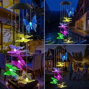 One Day Only！Wind Chimes now 35.0% off , Color Changing Solar Hummingbird Butterfly Wind Chimes Ou..