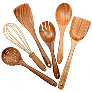 One Day Only！Wooden Utensils for Kitchen now 50.0% off ,6 Pack Wooden Spoons for Cooking Natural T..