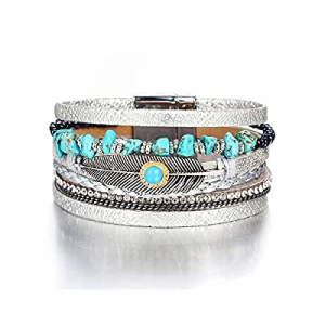One Day Only！40.0% off Fesciory Leopard Bracelet for Women Multi-Layer Leather Wrap Bracelet Handm..