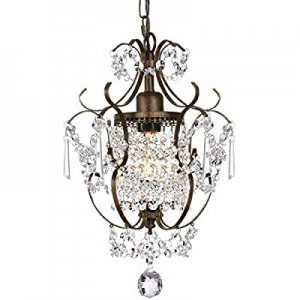 One Day Only！15.0% off Derksic Mini Crystal Chandelier Antique Bronze Chandeliers 1 Light Iron Cei..