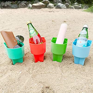 Home Queen Beach Cup Holder with Pocket now 50.0% off , Multifunctional Sand Cup Holder for Bevera..