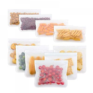 Reusable Storage Bags 10 Pack Leak Proof Freezer Bags(6 Reusable Sandwich Bags + 4 Reusable Snack ..