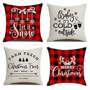 One Day Only！40.0% off KACOPOL Christmas Decorations Pillow Covers Red Black Buffalo Check Plaid C..