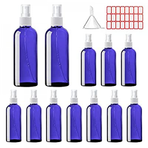 Squish 12pcs Small Spray Bottle, 3.4oz/100ml Clear Empty Fine Mist Plastic Mini Travel Bottle Set, R
