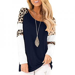 One Day Only！25.0% off Sweetnight Women's Casual Loose Long Sleeve Tunic Tops Leopard Print Shirt ..