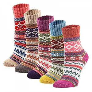 YZKKE 5Pack Womens Vintage Winter Soft Warm Thick Cold Knit Wool Crew Socks, Multicolor, free size..