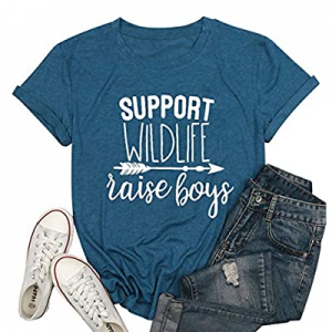 50.0% off Support Wildlife Raise Boys T-Shirt for Women Letter Graphic Print Shirts for Mom Short ..