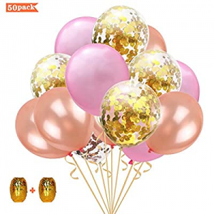 30.0% off 12 inch Gold Confetti Latex Balloons with 60 Feet Rose Gold Ribbon for Wedding Bridal/Bi..