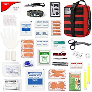 I GO Survival First Aid Kit, 251 Pieces Compact Tactical Trauma First Aid Bag, Molle Compatible Emer
