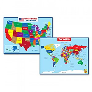 60.0% off 2 Post Set - UNCLE WU World Map/United State Wall Chart Poster for Kids -Double Side Lea..
