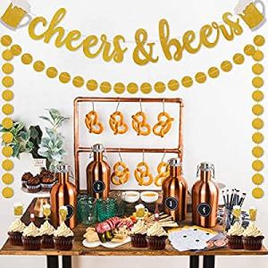 Cheers & Beers Banner Decorations now 80.0% off , Gold Glitter Dots Garland for Birthday Wedding A..