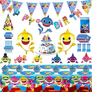 Baby Shark Party Supplies Set now 55.0% off ,159Pcs Shark Themed Birthday Decoration-Big Cake Topp..