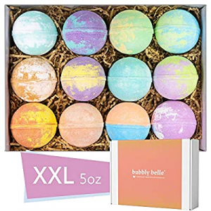 Bubbly Belle Bath Bombs Gift Set 12 Extra Large 5oz Fizzies with Pure Essential Oils, Coconut Oil, E
