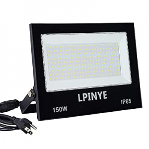 LPINYE LED High Power Flood Light 150W with Plug 6000K White Light Outdoor Lighting Safety Light I..