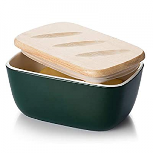 DOWAN Porcelain Butter Dish - Covered Butter Container with Wooden Lid for Countertop now 50.0% of..