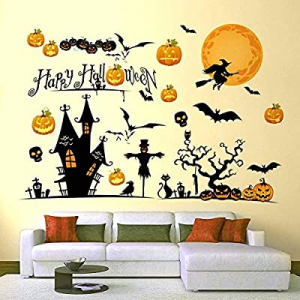 AMRIU 60 Styles Halloween Window Wall Sticker Decor Vinyl Decal Stickers Witch Bat Mural now 60.0%..