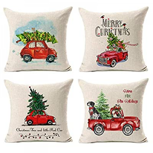 40.0% off KACOPOL Christmas Decorations Throw Pillow Covers Christmas Tree and Red Car Cotton Line..
