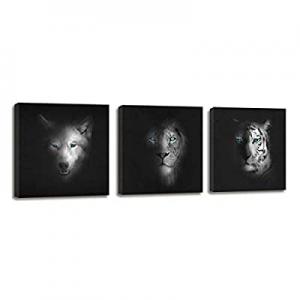 51.0% off Black and White Wall Art Animal Poster Wolf Head and Tiger Face Lion Painting for Bedroo..