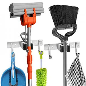 2PCS Broom Holder Wall Mount - Broom Mop Holder Wall Mounted - Broom Hanger with 1 Unit Clamps and..