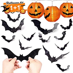 One Day Only！HexyHair Halloween Decorations Indoor - Pumpkin String Lights and Bat Stickers Set fo..