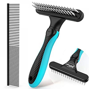 JOFUYU Dog Grooming Rake and 7.5" Steel Comb now 50.0% off , 2-in-1 Pet Combing Kit, DeShedding To..