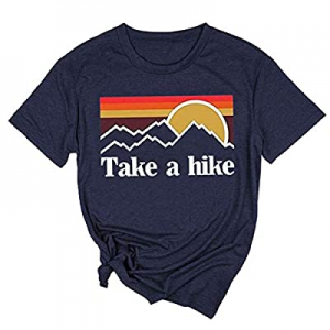 AEURPLT Womens Take A Hike T Shirt Summer Short Sleeve Casual Vacation Camping Graphic Tees Tops n..