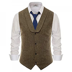 Paul Jones Mens Herringbone Tweed Waistcoat Tailored Collar Slim Fit Suit Vest now 60.0% off 