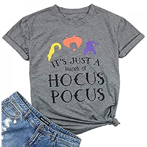 30.0% off Womens It's Just A Bunch of Hocus Pocus Halloween T Shirt Funny Letter Print Short Sleev..