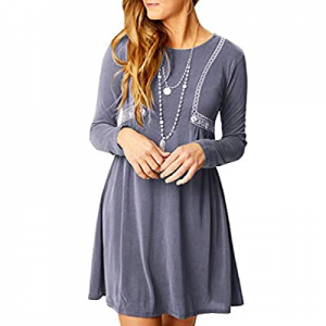 Chuanqi Womens Tunic Dresses Long Sleeve Casual Loose Round Neck Swing Plain T-Shirt Dress now 70...