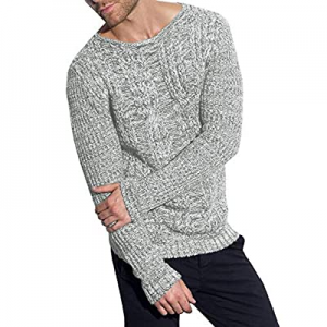 75.0% off PASLTER Mens Sweaters Crew Neck Long Sleeve Slim Fit Pullover Cable Knit Casual Fall Kni..