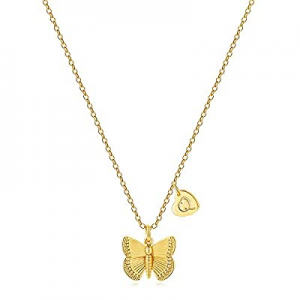 One Day Only！50.0% off MONOZO Initial Butterfly Necklace for Women - 14K Gold Filled Cute Initial ..