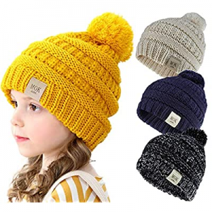 One Day Only！50.0% off Beanies Hats Baby Girls Boy with Pom Poms Warm Cable Knit Hat for Toddler K..