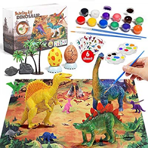 One Day Only！50.0% off Lehoo Castle Kids Crafts Supplies Kit 44 Pcs Decorate Your Own Dinosaur Fig..