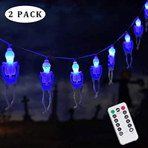 15 LED Halloween Skull String Lights now 58.0% off , 8 Modes Fairy Lights with Remote, Battery Ope..